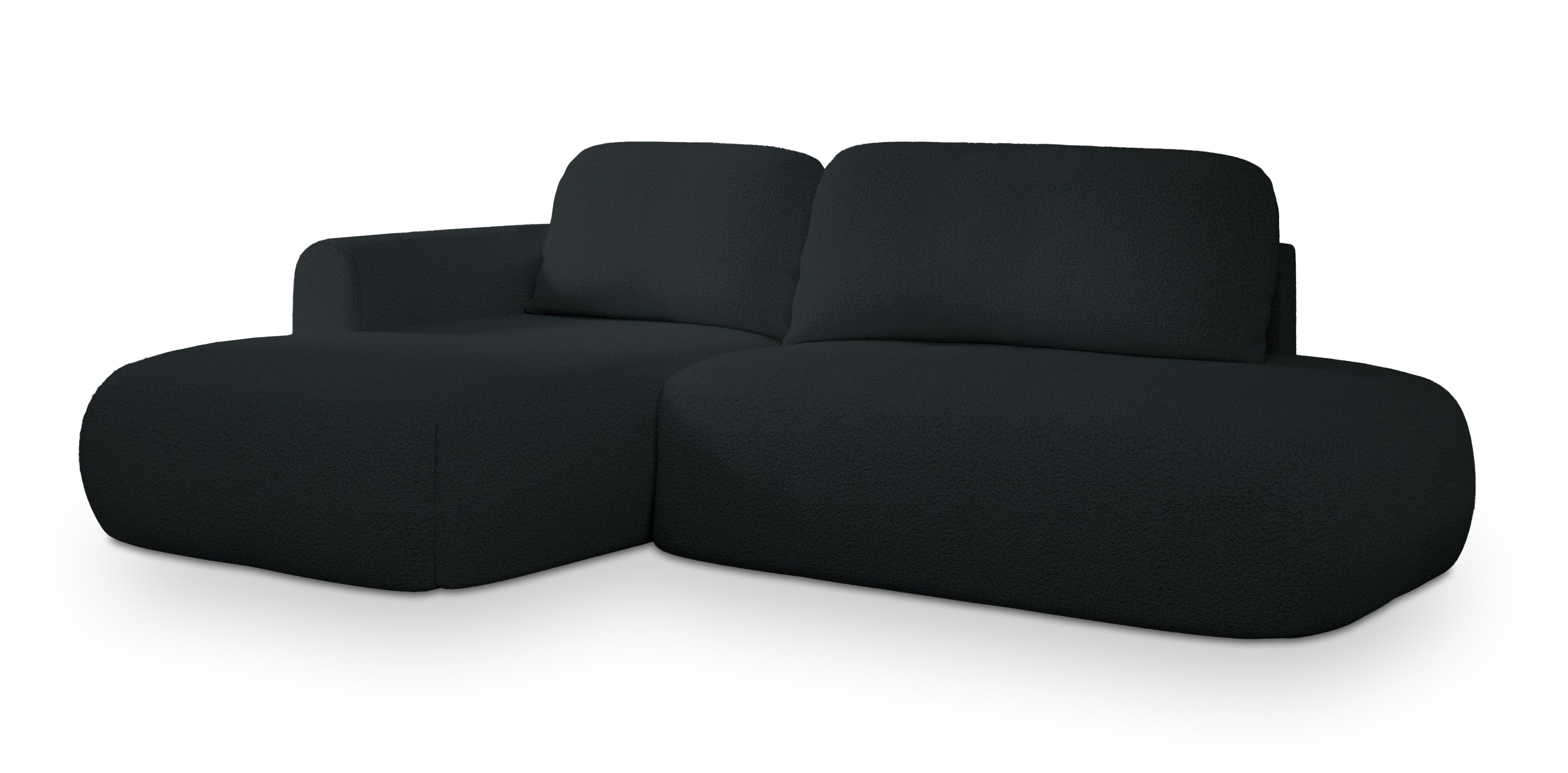 ECKSOFA NUVIRA L-S Schwarz Boucle-Stoff mit Schlaffunktion - Schwarz, Holz (279/158cm) - MASSENO