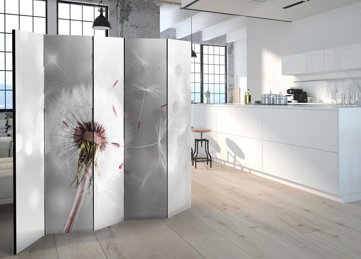 PARAVENT 5-tlg 225x172 cm Pusteblume Natur - Grau, Holz/Textil (225/172/3cm) - Muralo
