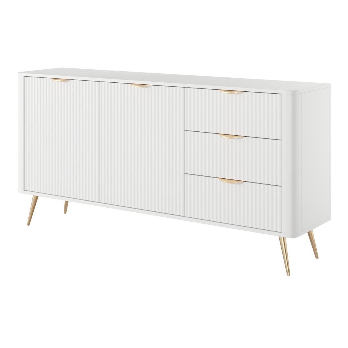 SIDEBOARD Vespasia 2T 3S Beige 163,2/81,2/38 cm – Geriffelte Fronten - Goldfarben/Weiß, Holzwerkstoff/Metall (163.2/81.2/38cm) - AX Living