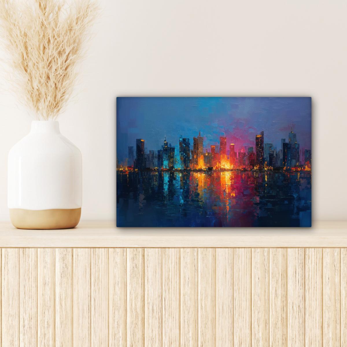 LEINWANDBILD Skyline - Pinselstriche - Dunkelblau - Leuchtend Deko Schlafzimmer 30x20 cm - Blau, Textil (30/20cm) - MuchoWow