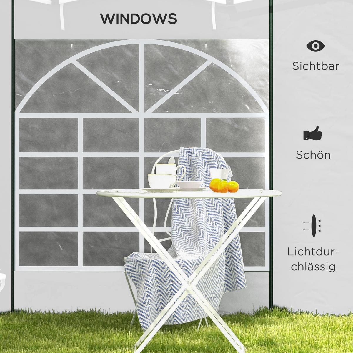 SEITENPLANEN mit Fenster, Tür, Ersatzwände für Partyzelt, Oxford, Weiß - Weiß, Kunststoff (1/195/295cm) - Outsunny