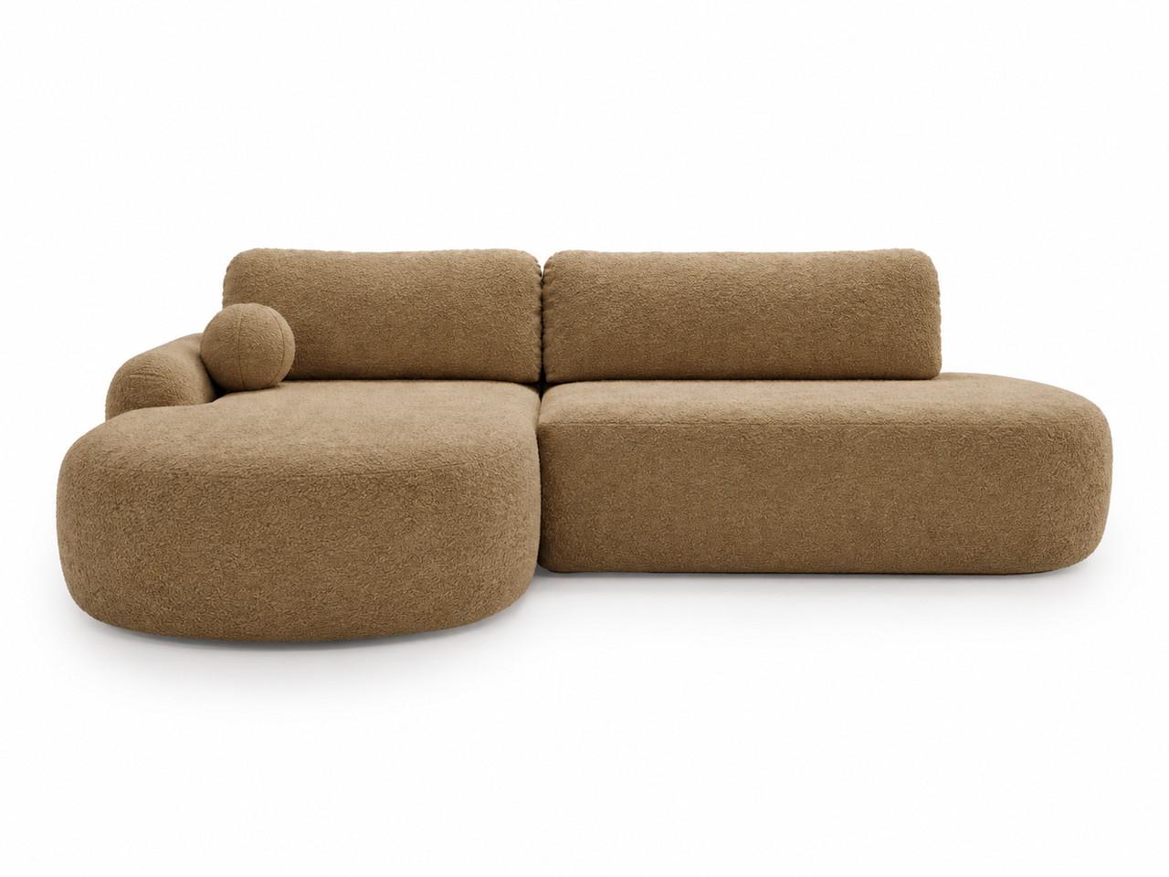 ECKSOFA Aurio O Bouclé-Stoff Hellbraun Links - Hellbraun, Holz/Textil (271/177cm) - Graingold