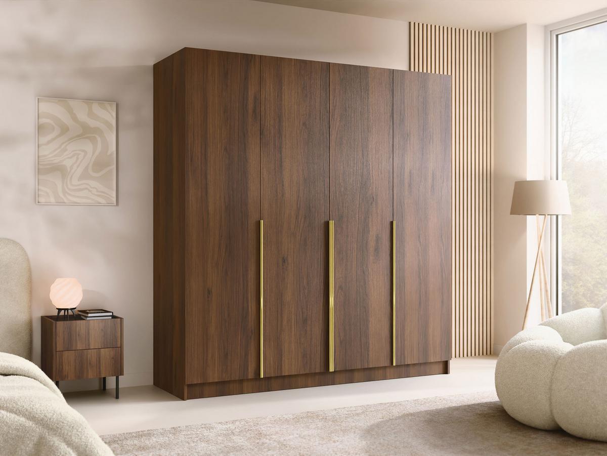 KLEIDERSCHRANK Santi I - Goldfarben/Nussbaumfarben, Holzwerkstoff/Metall (200/215/58cm) - MIRJAN24