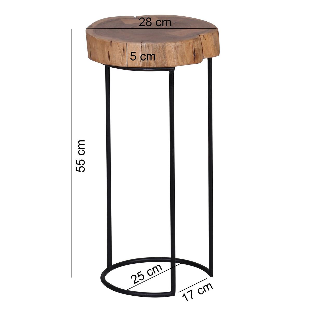 BEISTELLTISCH Massivholz Metallgestell Baumstammplatte Landhausstil INDI, Beige 28x28x55 cm - Beige/Schwarz, Holz/Metall (28/28/55cm) - KADIMA DESIGN