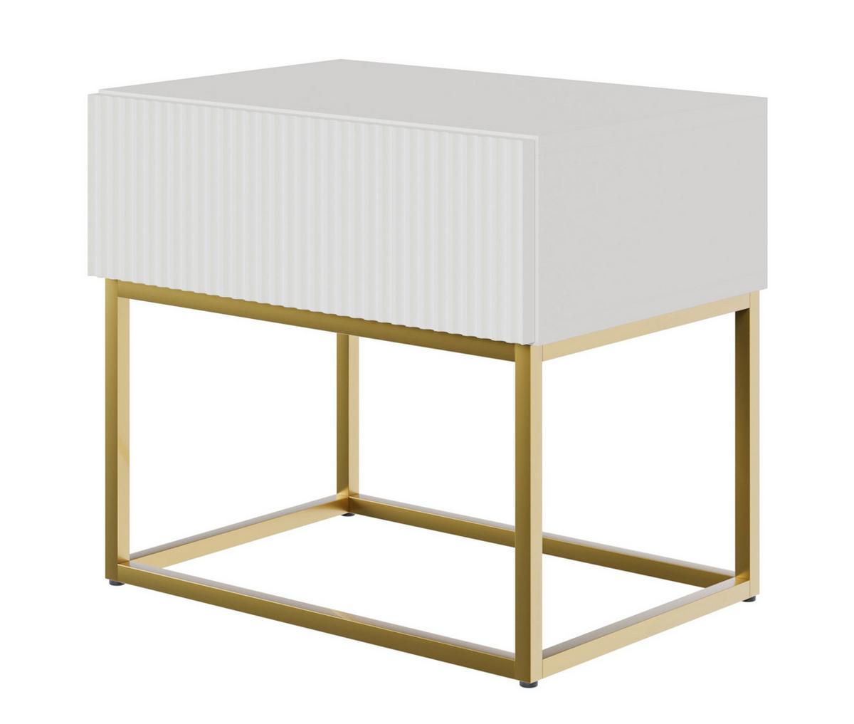 NACHTSCHRANK Veldio Weiß mit goldenen Metallbeinen 50 cm - Goldfarben/Weiß, Holzwerkstoff/Metall (50/44/35.6cm) - Selsey