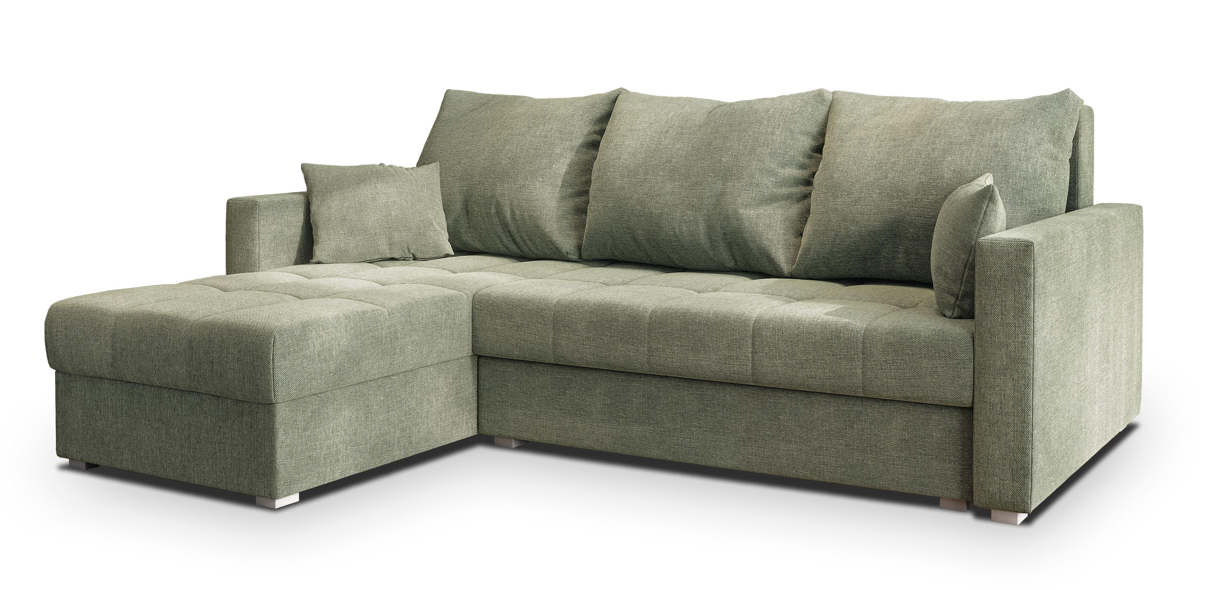 ECKSOFA NIDA Grün Geflochtener Stoff mit Schlaffunktion - Grün, Holz (220/143cm) - MASSENO