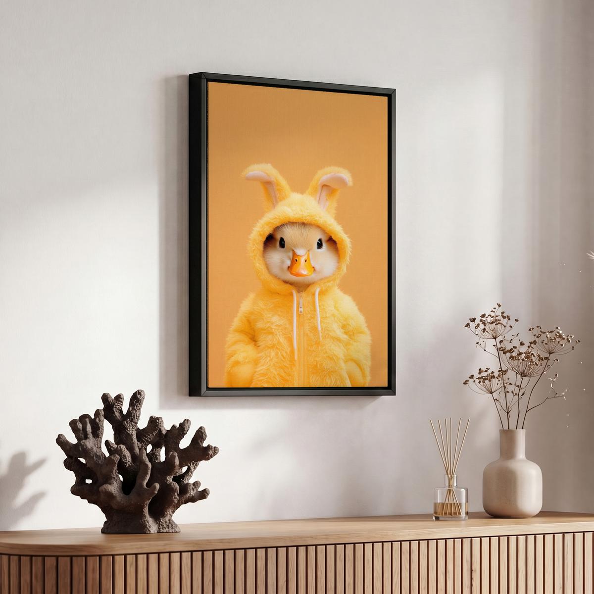 LEINWAND Bilder mit Rahmen - Osterhase - Kostüm - Ente - 20x30 - Gelb, Textil (20/30cm) - MuchoWow