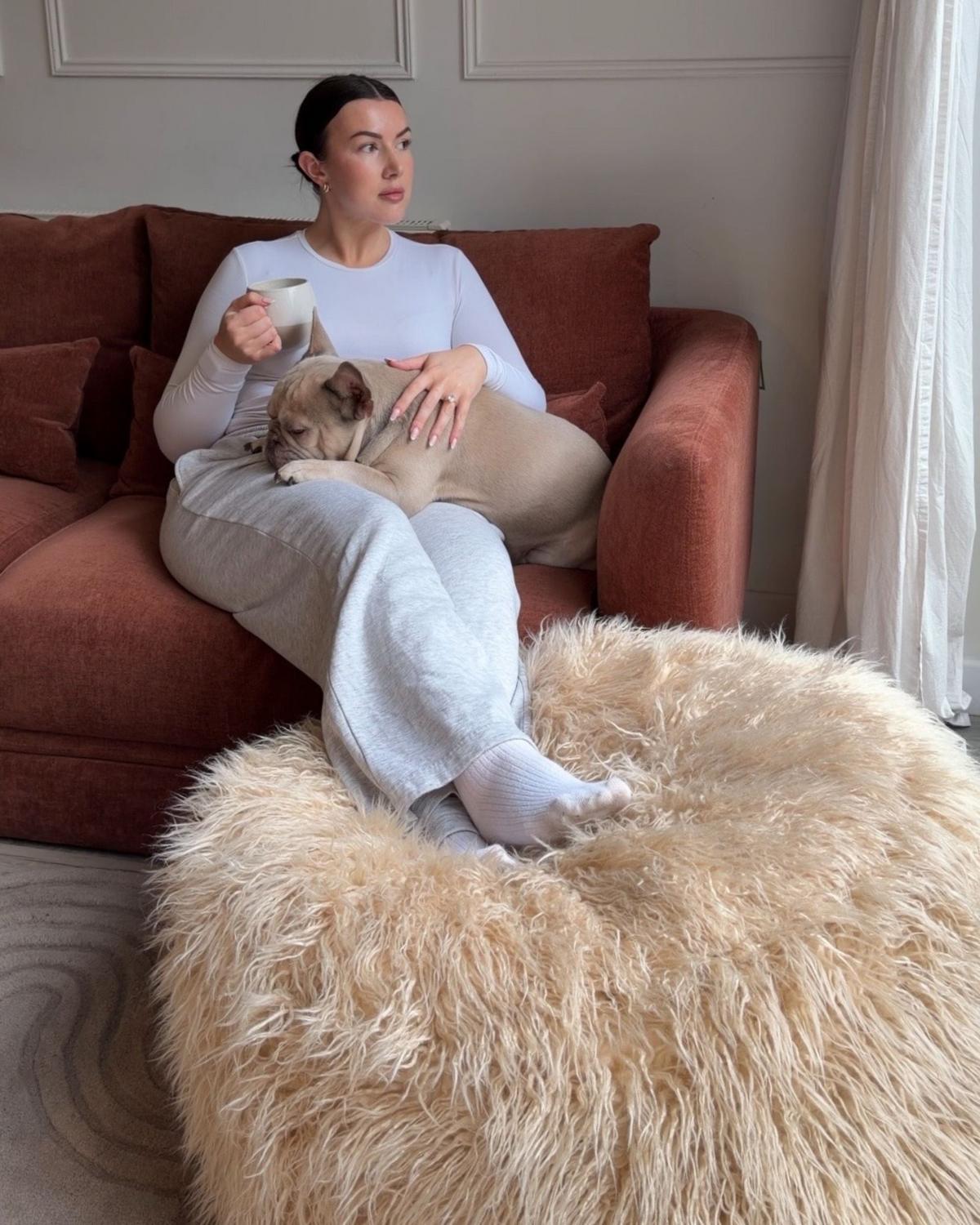 POUF Webpelz Hellbeige Tukki - Beige, Metall (70/45/70cm) - Beliani