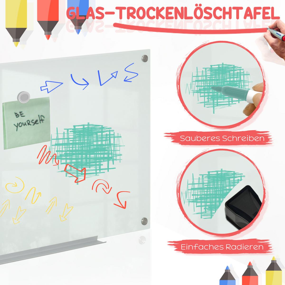 WHITEBOARD Magnetisch Magnettafel mit 4 Markern 10 Magnet abwischbar 90 x 60 cm - Weiß, Kunststoff (60/0.4/90cm) - Vinsetto