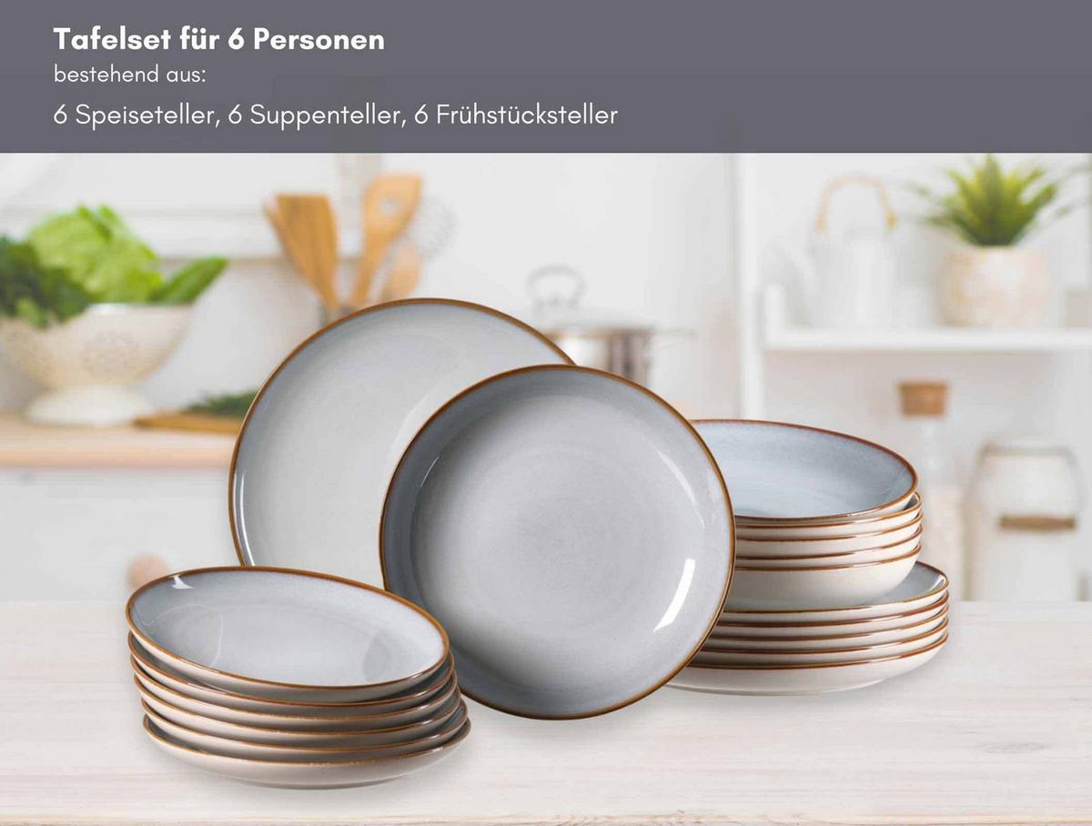 TELLER-SET Portofino grau 18-tlg. - Grau, Keramik (2/2/2cm) - Ritzenhoff Breker