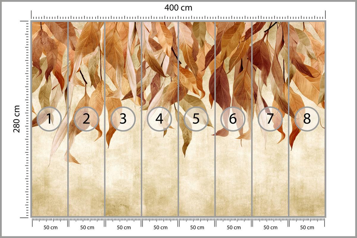 FOTOTAPETE Blätter Pflanzen Natur für Wohnzimmer 400x280 - Beige/Rot, Papier (400/280cm) - Muralo