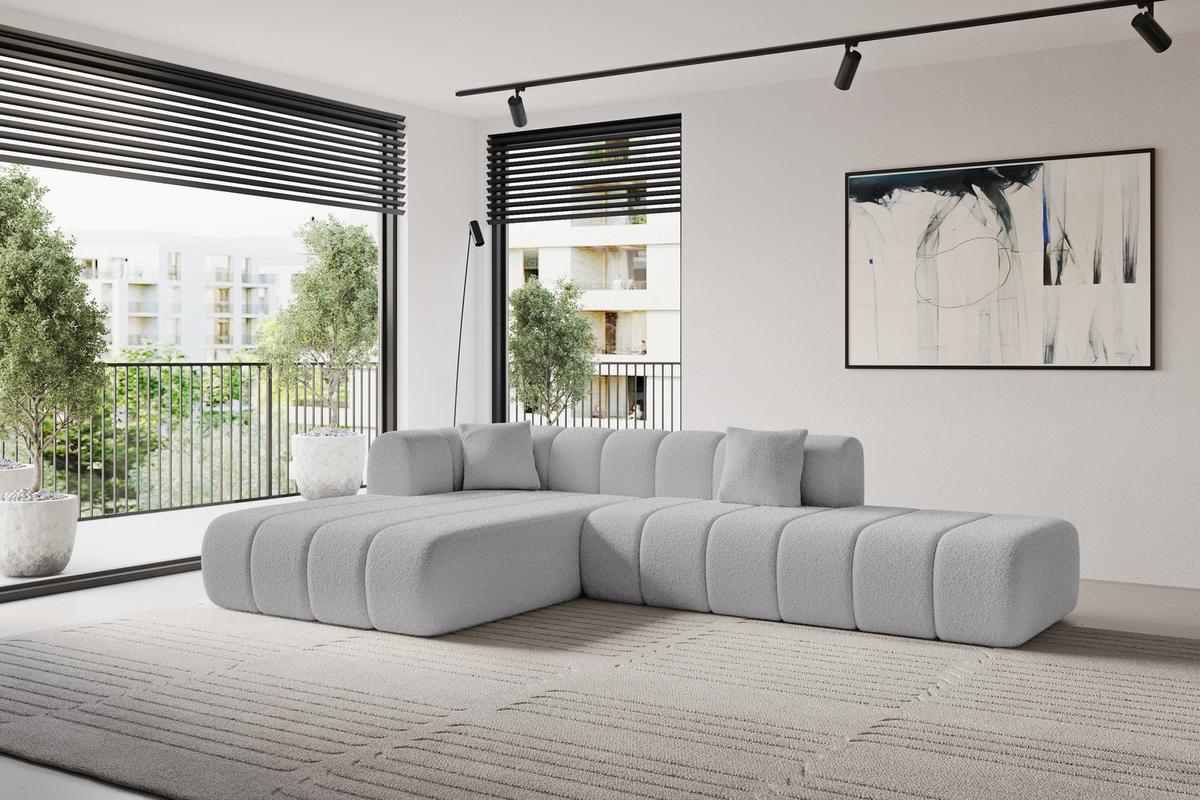 ECKSOFA Ottomane Links BILA-L 289x176x71 Hellgrau Bouclé - Silberfarben/Hellgrau, Holzwerkstoff/Kunststoff (176/289cm) - ALTDECOR