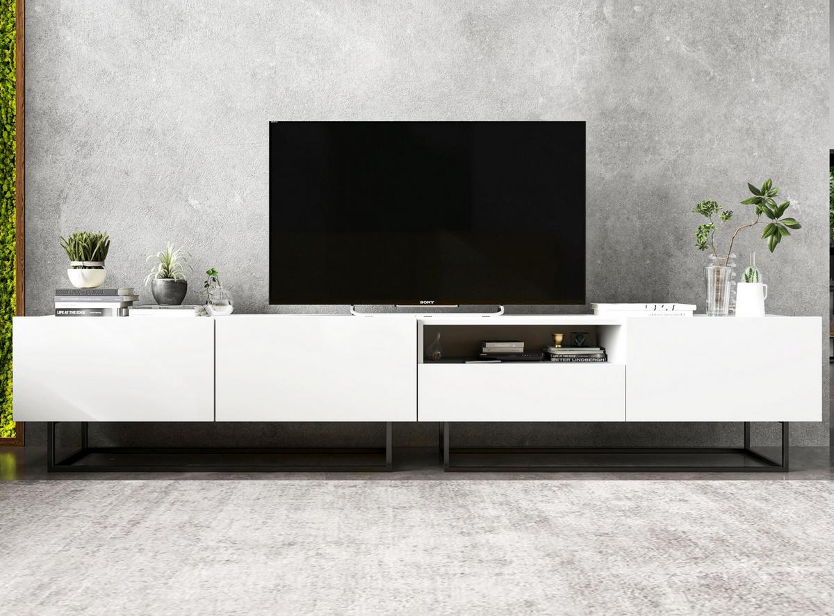 TV-LOWBOARD 2-er Set Enjoy Weiß Matt Schublade mit Metallrahmen 120 cm - Schwarz/Weiß, Keramik/Holzwerkstoff (240/46/35cm) - Meble Lindner