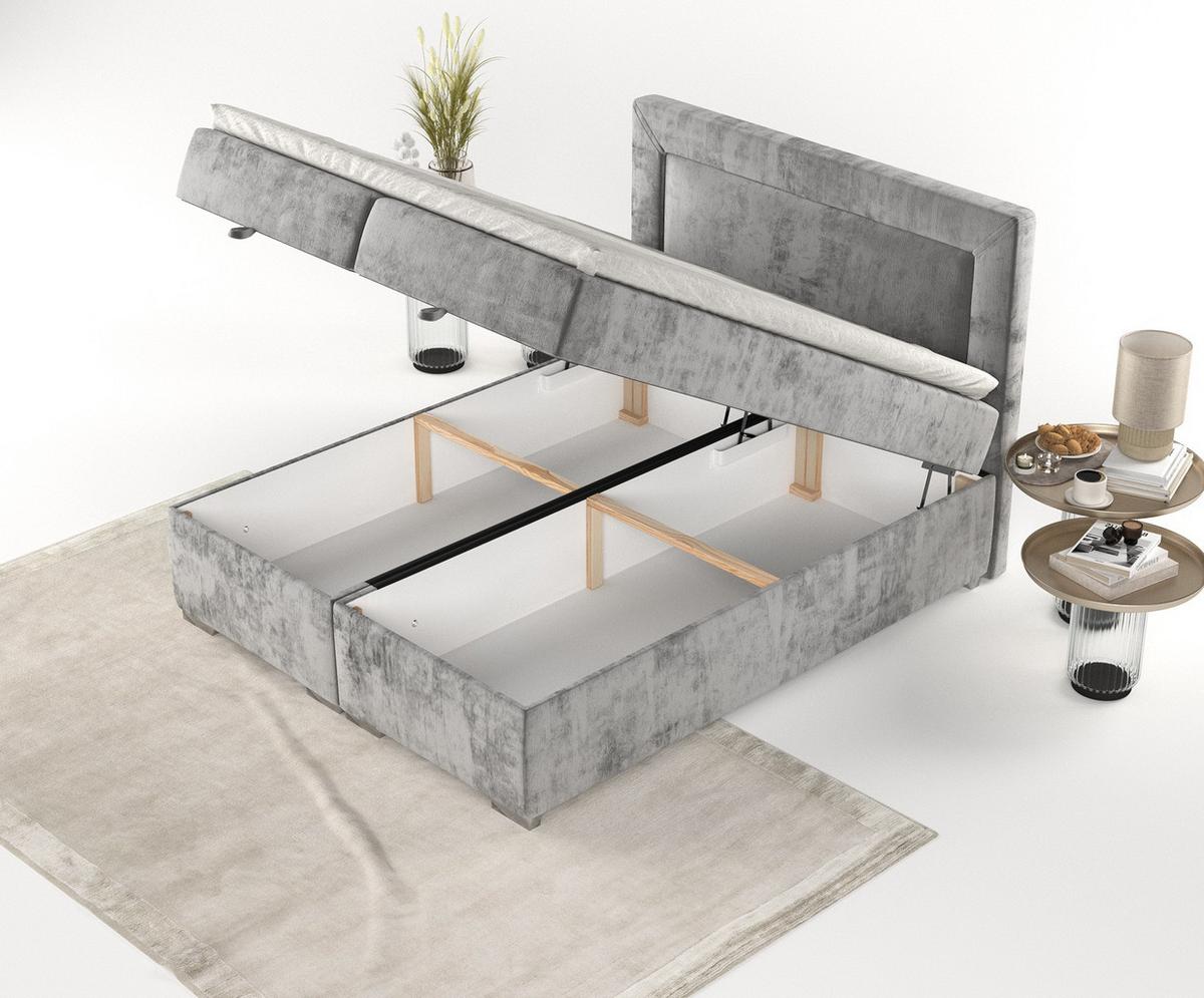 BOXBETT Lontano 140/200 cm Grau im Lotta Stoff - Chromfarben/Grau, Holz/Holzwerkstoff (140/200cm) - AltaBeds