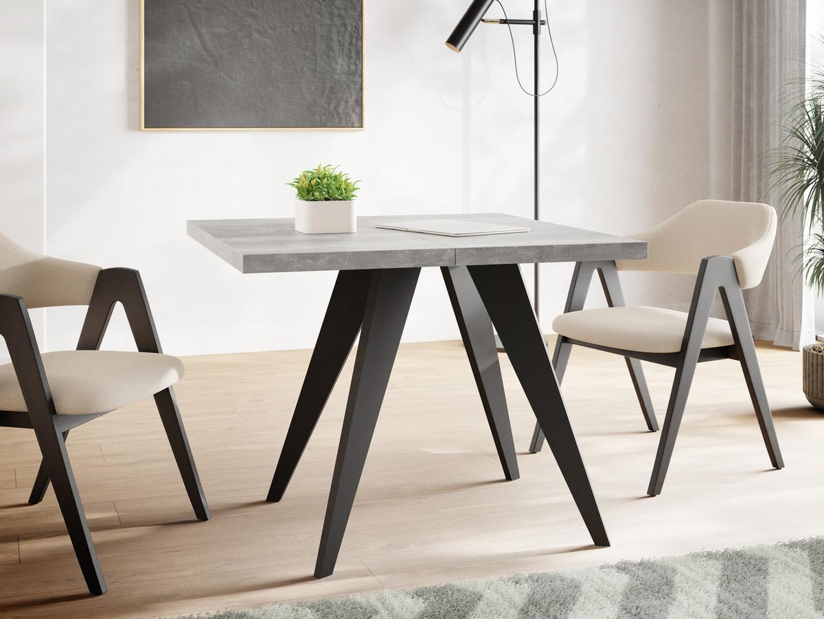 ESSTISCH Quadro quadratischer ausziehbarer, Grauer Beton 100-150/100/76 cm - Hellgrau/Schwarz, Holz/Holzwerkstoff (100/150/76cm) - WFL GROUP