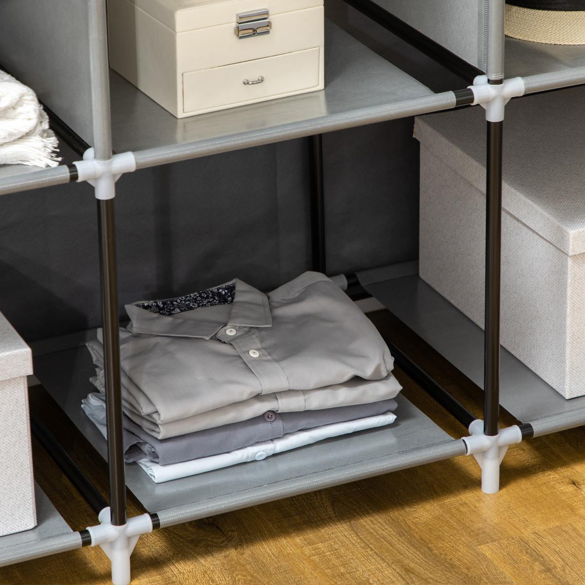 STOFFSCHRANK, Faltschrank, Kleiderschrank mit Kleiderstangen 8 Ebenen Dunkelgrau - Dunkelgrau, Metall (43/162.5/125cm) - HOMCOM