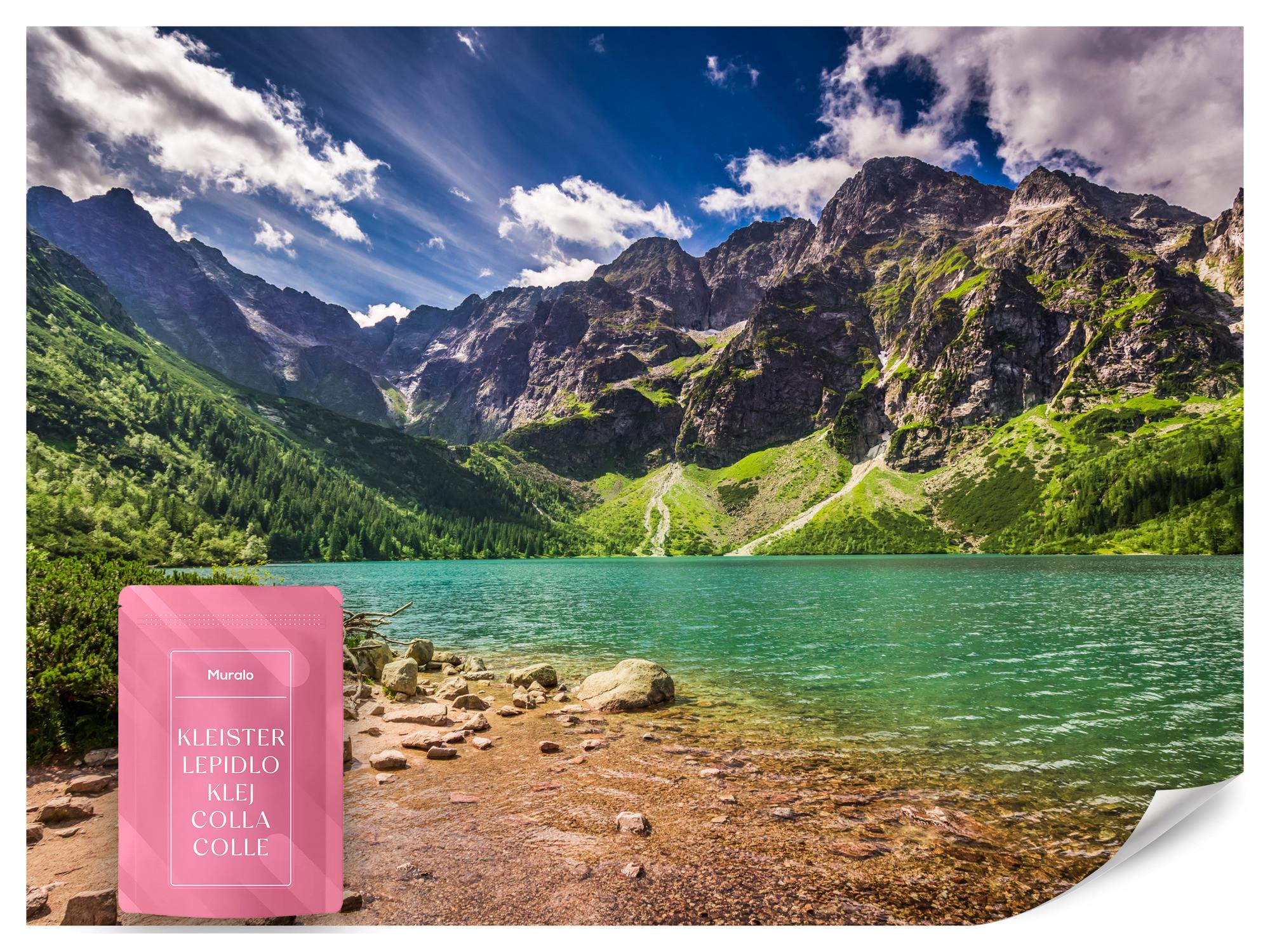 FOTOTAPETE Morskie Oko See Berge Landschaft 3D 450x315 - Türkis/Braun, Papier (450/315cm) - Muralo