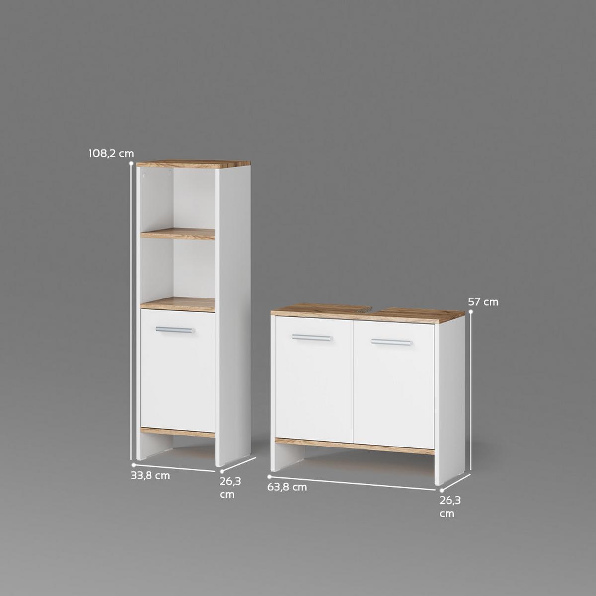 BADEZIMMERMÖBEL-SET Amalfi Weiß/Goldkraft Eiche 2 Teile - Honigeiche/Weiß, Holzwerkstoff (63.8/57/26.3cm) - Livinity®