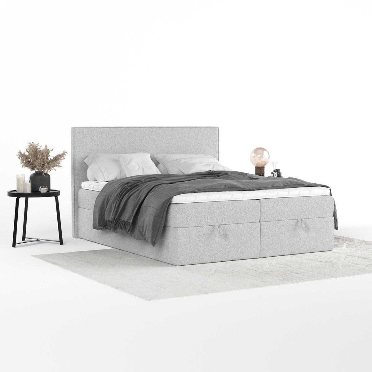 BOXBETT Velma 160/200 cm Hellgrau im Riva Stoff - Hellgrau/Schwarz, Holz/Holzwerkstoff (160/200cm) - AltaBeds