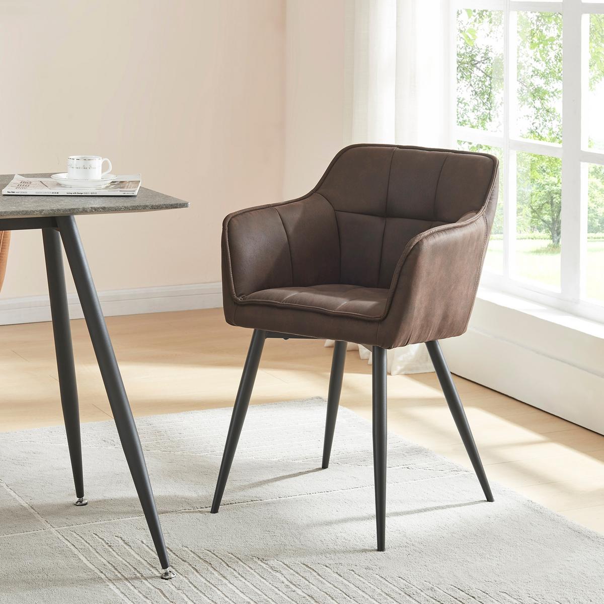 ARMLEHNSTUHL Birmingham - Dunkelbraun/Schwarz, Textil/Metall (60/82/59cm) - [en.casa]