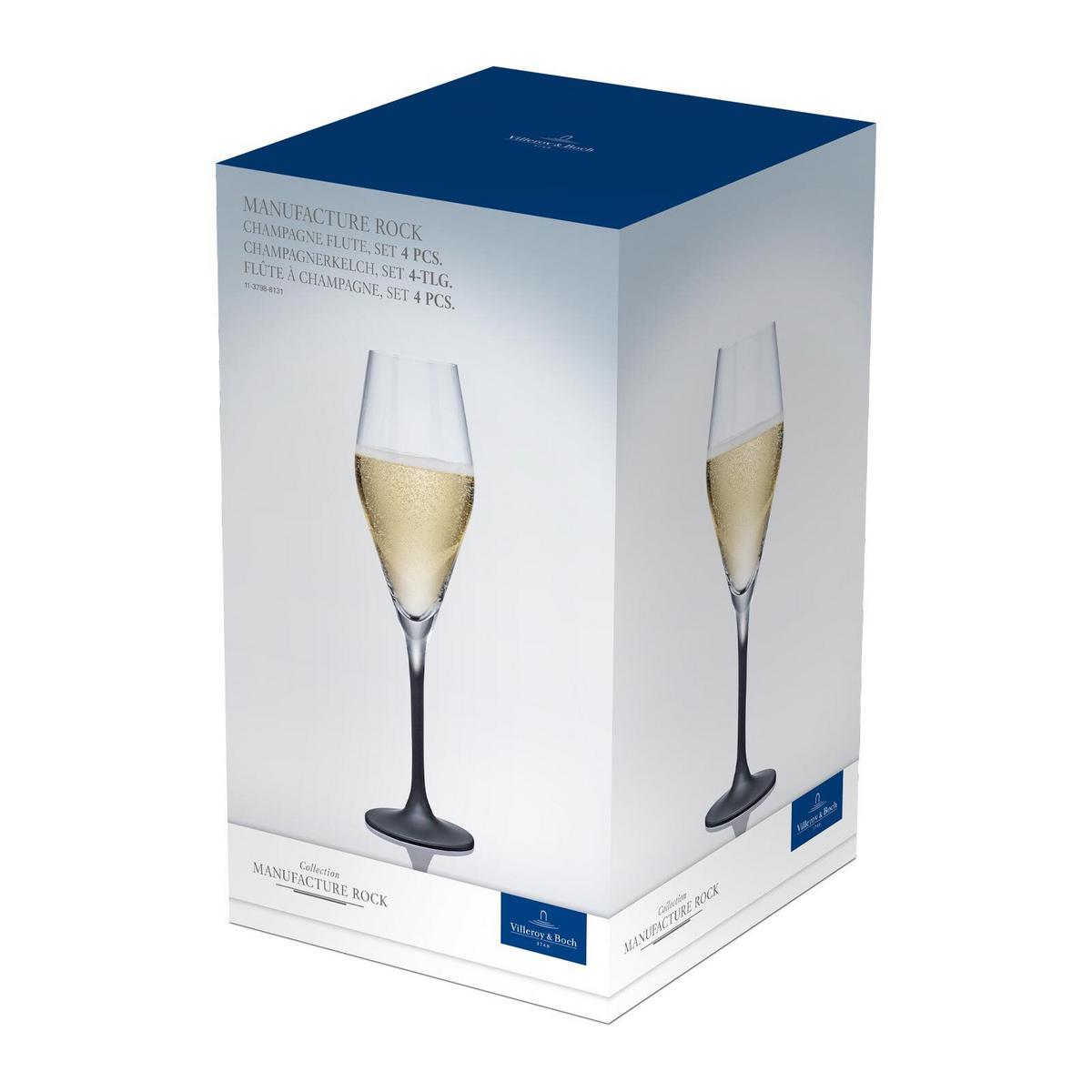 CHAMPAGNERGLÄSER Manufacture Rock schwarz-transparent 260 ml 4er Set - Transparent/Schwarz, Glas (0.26L) - Villeroy & Boch