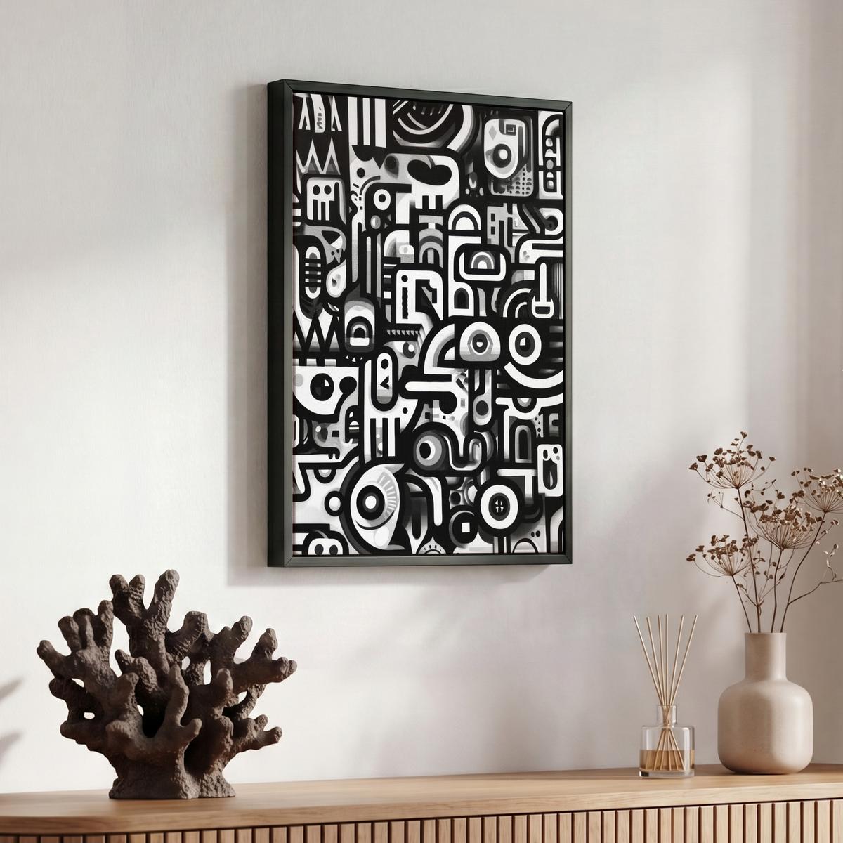 LEINWAND Bilder mit Rahmen - Symbole - Abstrakt - Grafik - Schwarz - 30x40 - Schwarz, Textil (30/40cm) - MuchoWow