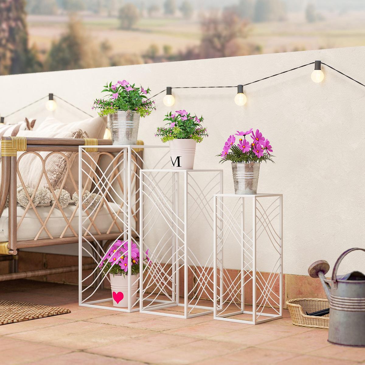 PFLANZENSTÄNDER 3er Set Metall Weiß - Weiß, Metall (70cm) - Outsunny