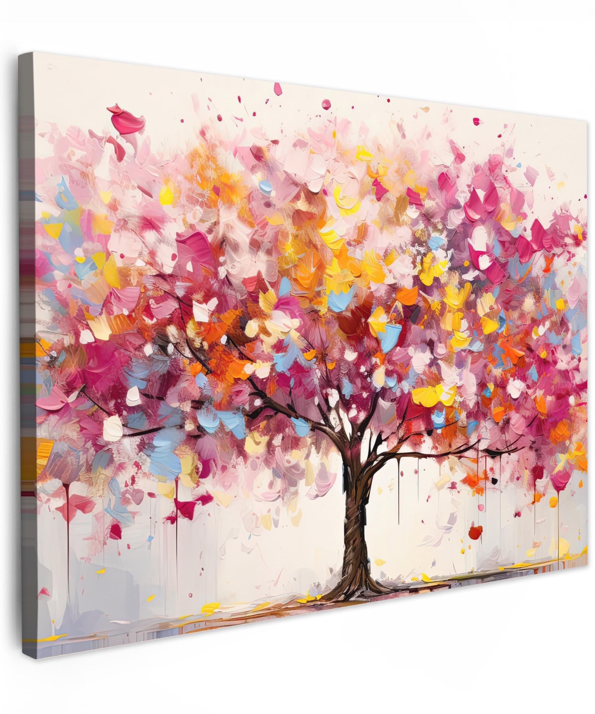 LEINWANDBILD Aquarell - Baum - Kunst - Abstrakt Wandbilder 80x60 cm - Rosa, Textil (80/60cm) - MuchoWow
