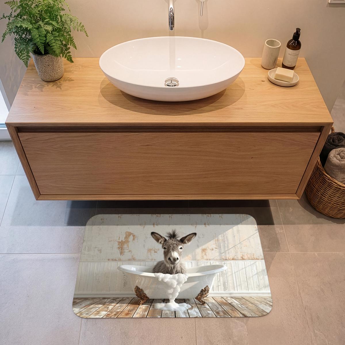 BADEMATTE Esel - Tiere - Badewanne - Schaumstoff 80x50 cm - Creme, Textil (80/50cm) - OnlyWow