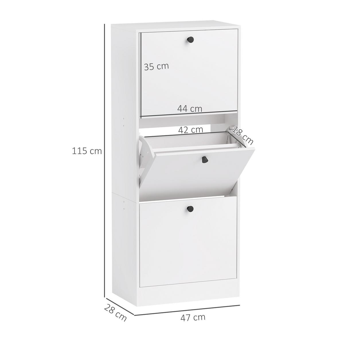 SCHUHSCHRANK mit 3 Klappen, 47 x 28 x 115 cm, Weiß - Weiß, Holzwerkstoff (28/115/47cm) - HOMCOM