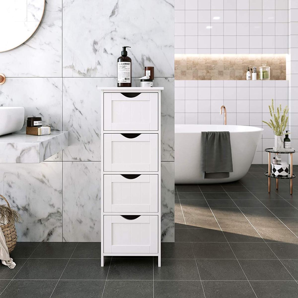 BADEZIMMERSCHRANK Weiß mit 4 Schubladen - L30 cm - Weiß, Holzwerkstoff (30/82/11.5cm) - Calicosy