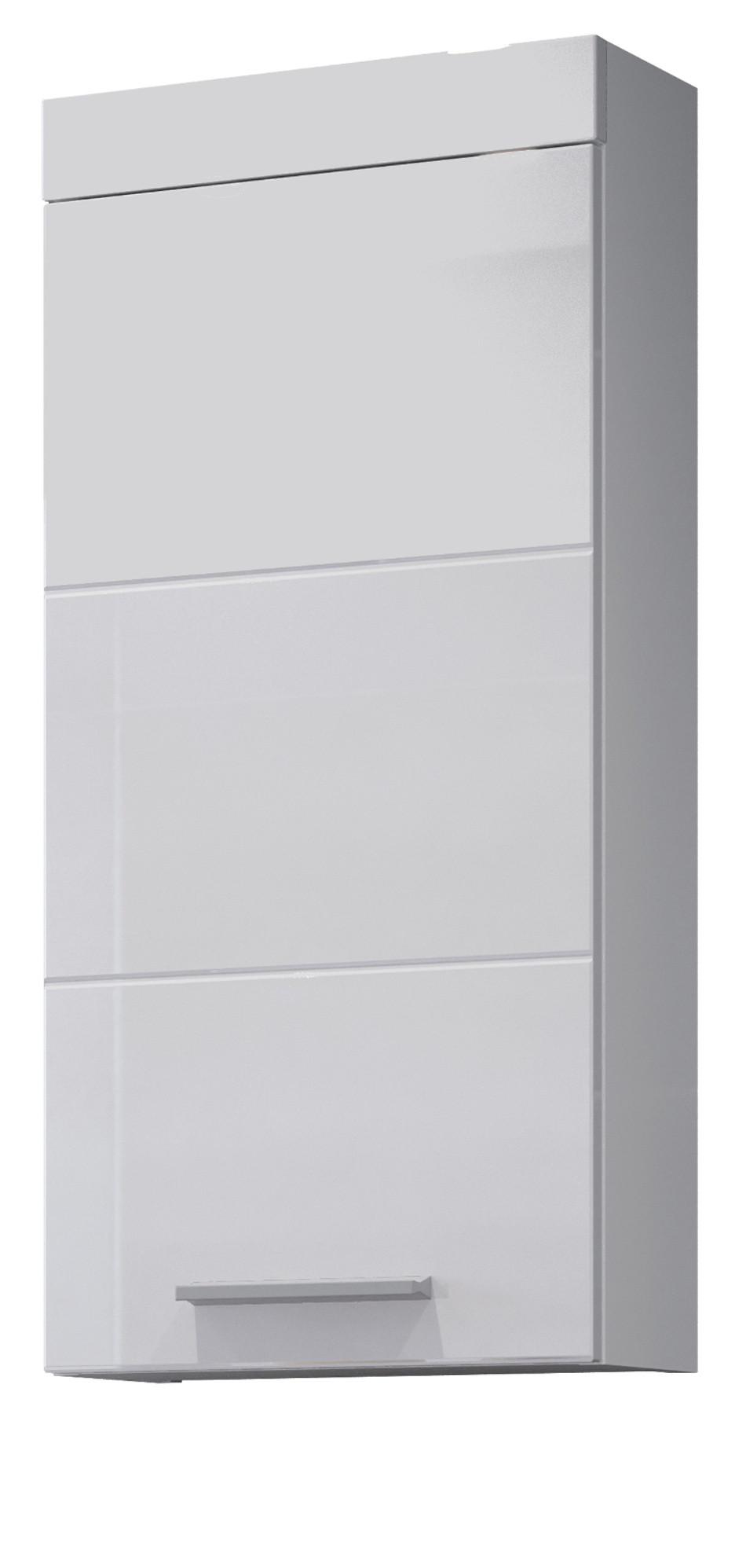 HÄNGESCHRANK weiß Hochglanz 35 x 75 cm, Badschrank hängend - Weiß Hochglanz/Silberfarben, Holzwerkstoff/Kunststoff (16/75/35cm) - Top.Furn
