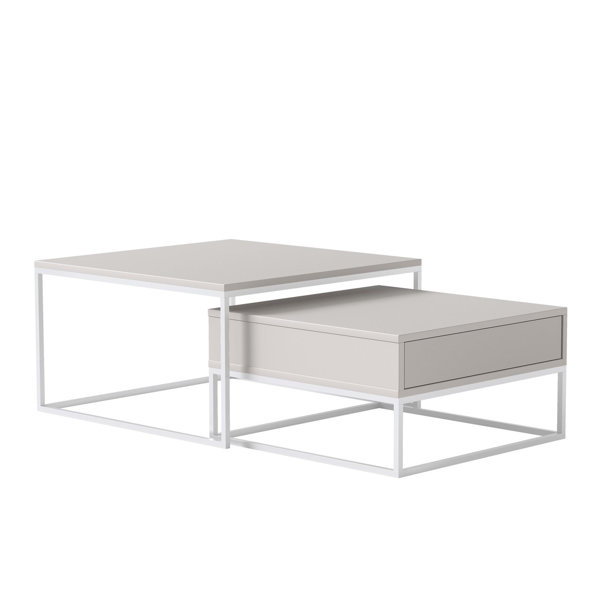 COUCHTISCH-SET ELEGANT 70/60 cm quadratischer, Weiß / Kaschmir - Kaschmir/Weiß, Holzwerkstoff/Metall (70/70/42cm) - Idohome