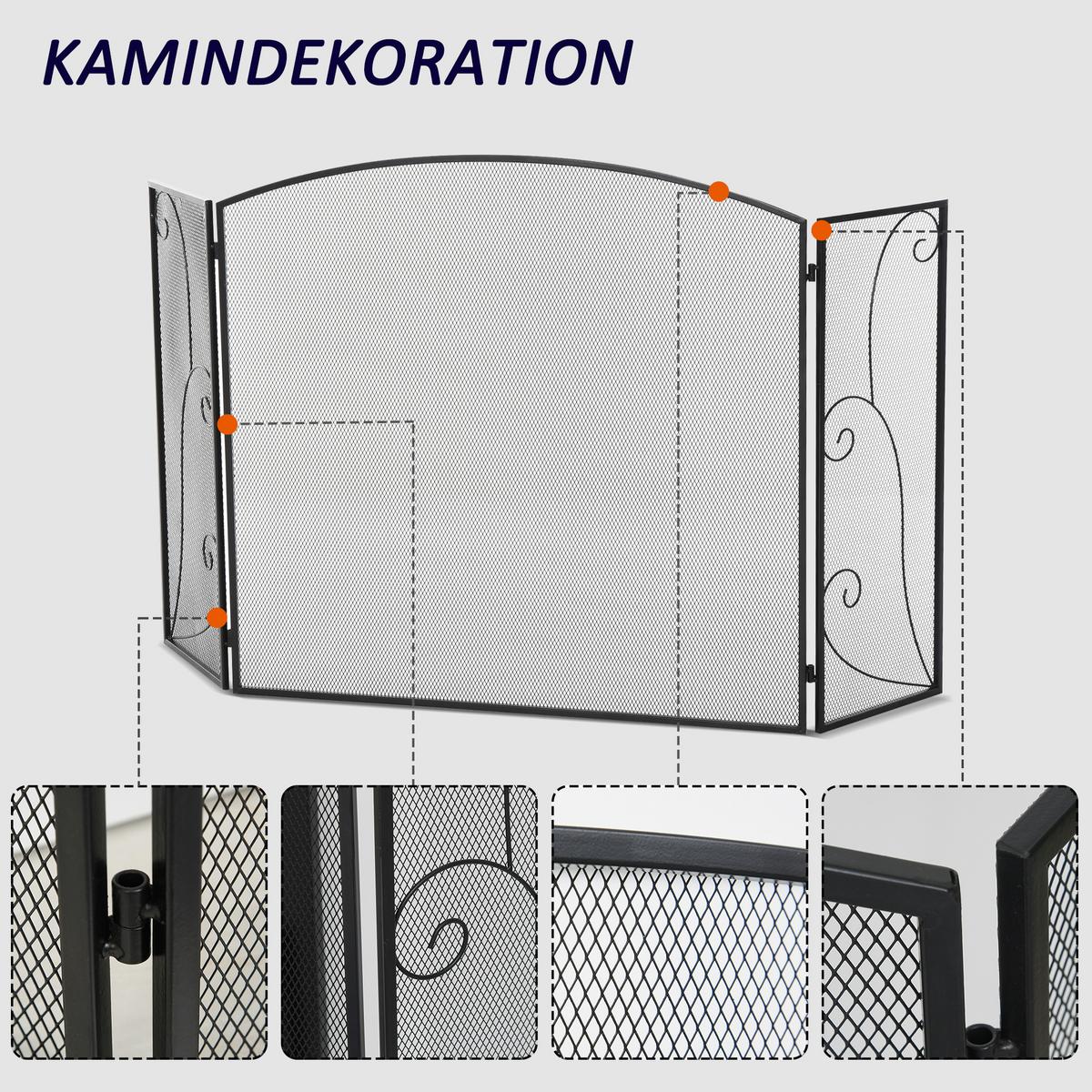 KAMINGITTER, für Wohnzimmer, Metall, Schwarz 132,5 x 76,5cm - Schwarz, Metall (1.5/76.5/132.5cm) - HOMCOM
