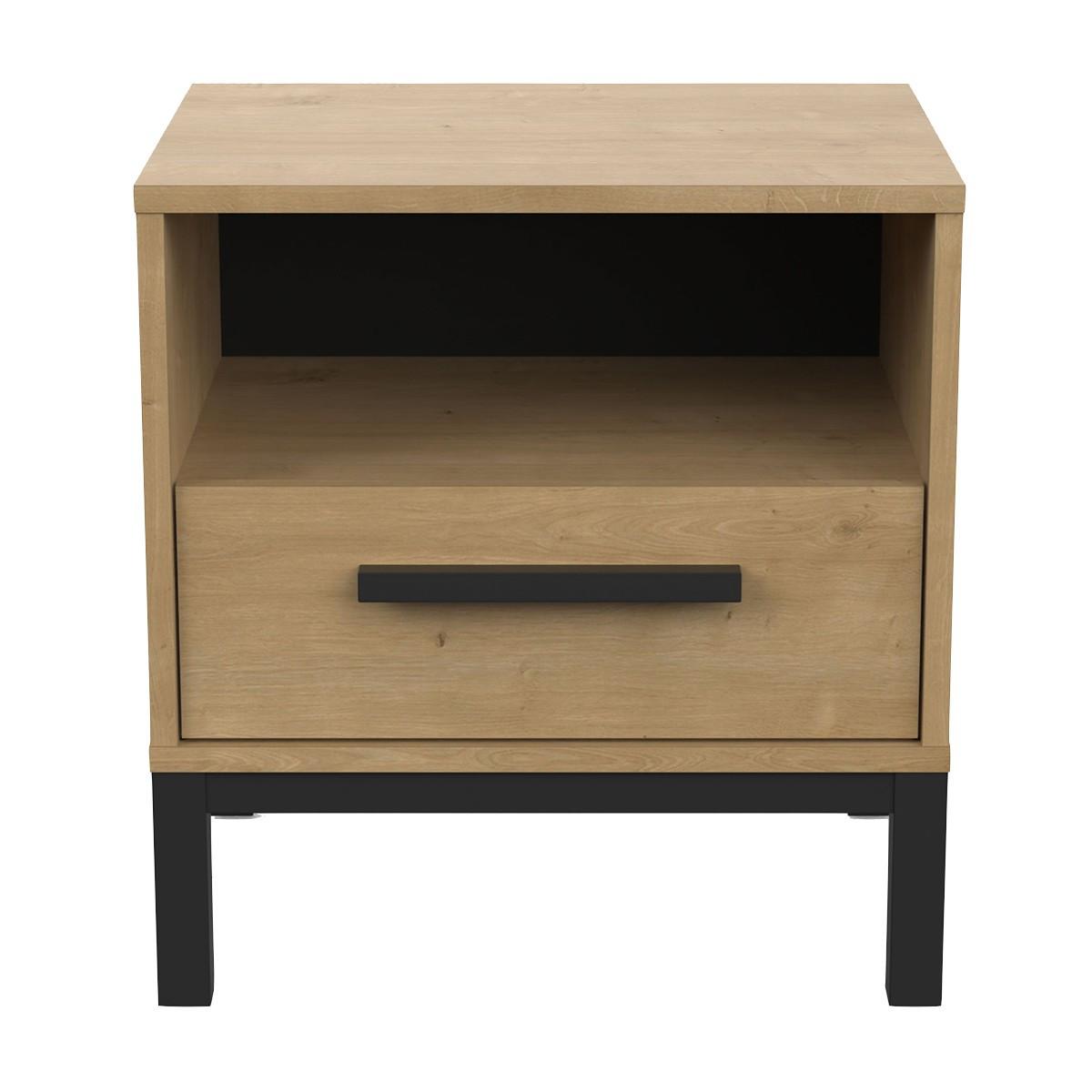NACHTTISCH mit 1 Schublade und 1 Nische, Dekor Eiche und Mattschwarz Craft - L44,6 cm - Eschefarben, Holzwerkstoff (35.6/47.4/44.6cm) - Calicosy