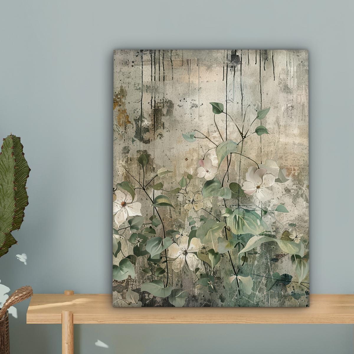 LEINWANDBILD Blumen - Blätter - Abstrakt - Modern Room Decor 30x40 cm - Grau, Textil (30/40cm) - MuchoWow