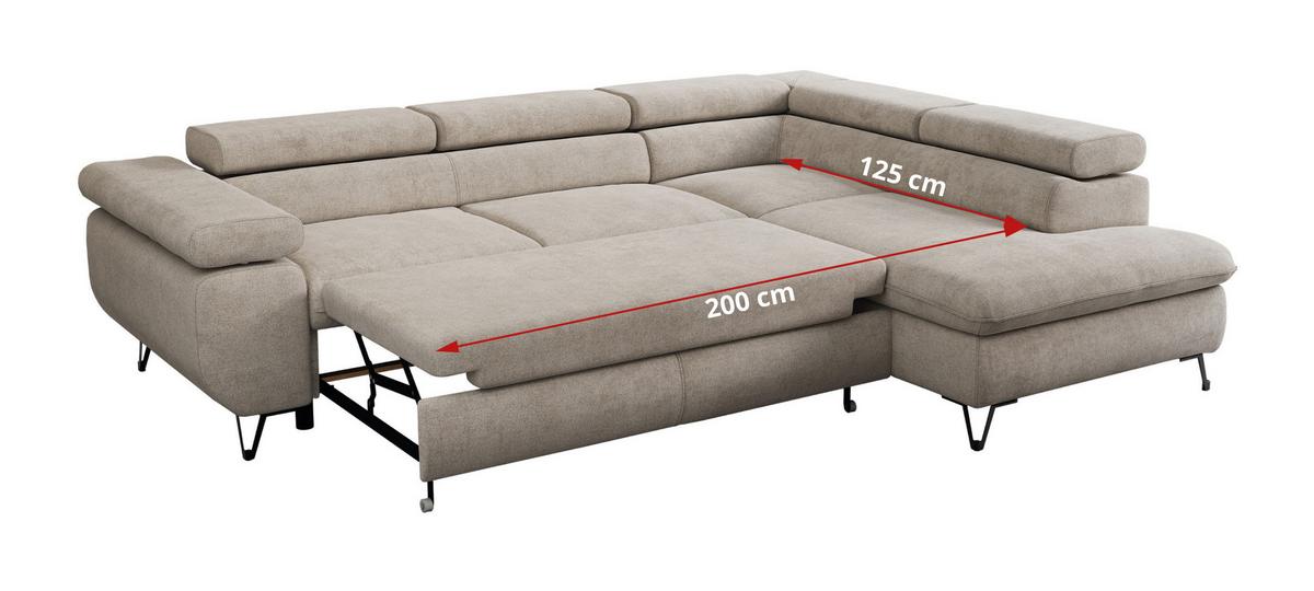ECKSOFA PEDRO L Beige Struktur - Links Seite - Beige/Schwarz, Textil/Metall (208/273cm) - MKS