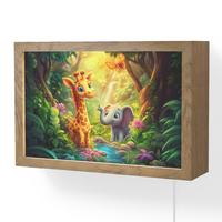 WANDLEUCHTE Giraffe - Elefant - Blumen - Dschungel 30x20 cm - Grün, Holzwerkstoff (30/20/8cm) - OnlyWow