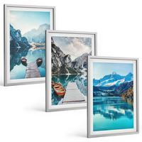 BILDER SET 3er Set - 40x60 cm Silberner Rahmen - Spiegelung der Boote auf Bergseen - Silberfarben, Kunststoff (40/60cm) - TULUP