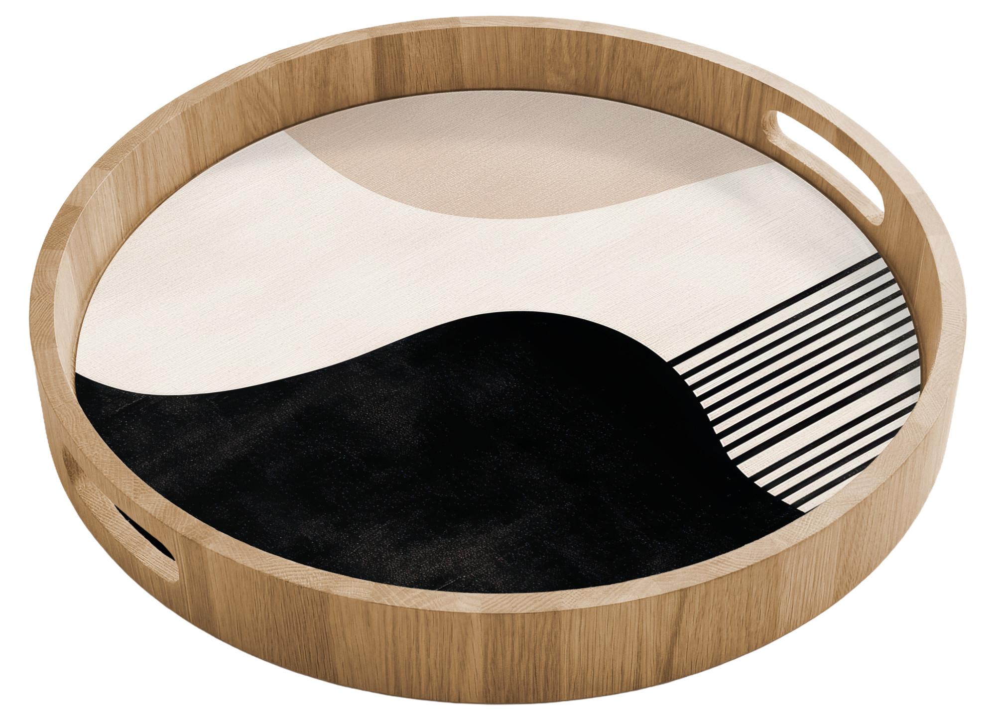 TABLETT Abstrakt - Japandi - Beige - Modern 40x40 cm - Schwarz, Holz (40/5/5cm) - OnlyWow