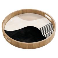 TABLETT Abstrakt - Japandi - Beige - Modern 40x40 cm - Schwarz, Holz (40/5/5cm) - OnlyWow