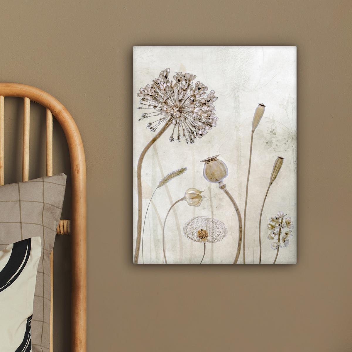 LEINWANDBILD Blumen - Aquarell - Stilleben - Braun - Vintage Room Decor 30x40 cm - Beige, Textil (30/40cm) - MuchoWow