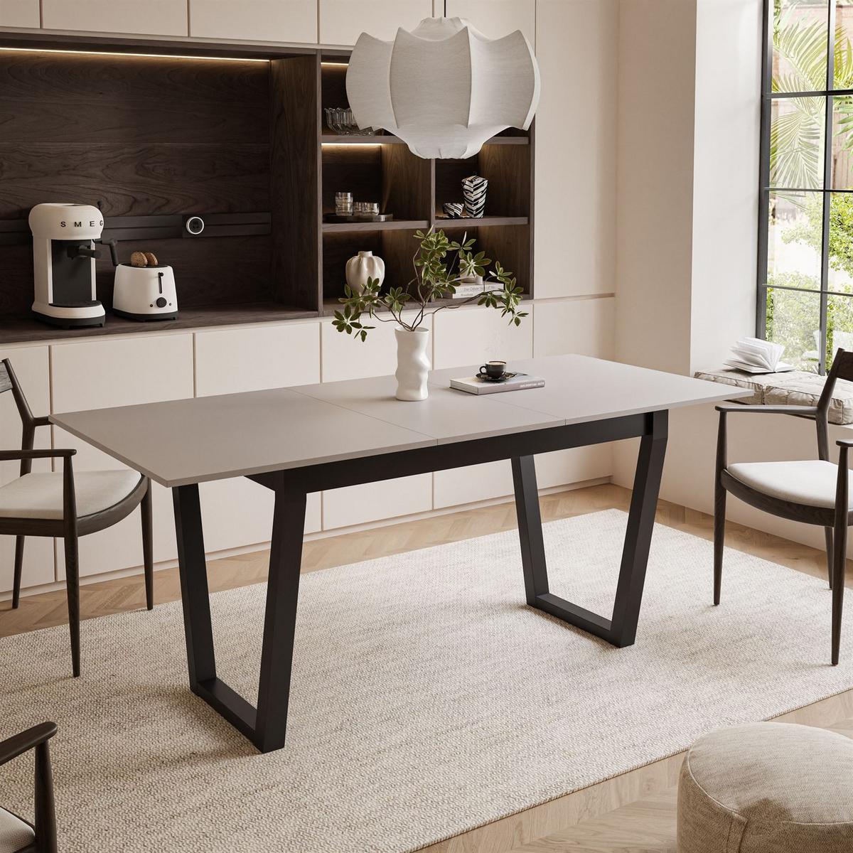 ESSTISCH ARTON II ausziehbarer Tisch 140-195 cm für 6-8 Personen - Beige/Schwarz, Holzwerkstoff/Metall (140/80/77cm) - Lookway