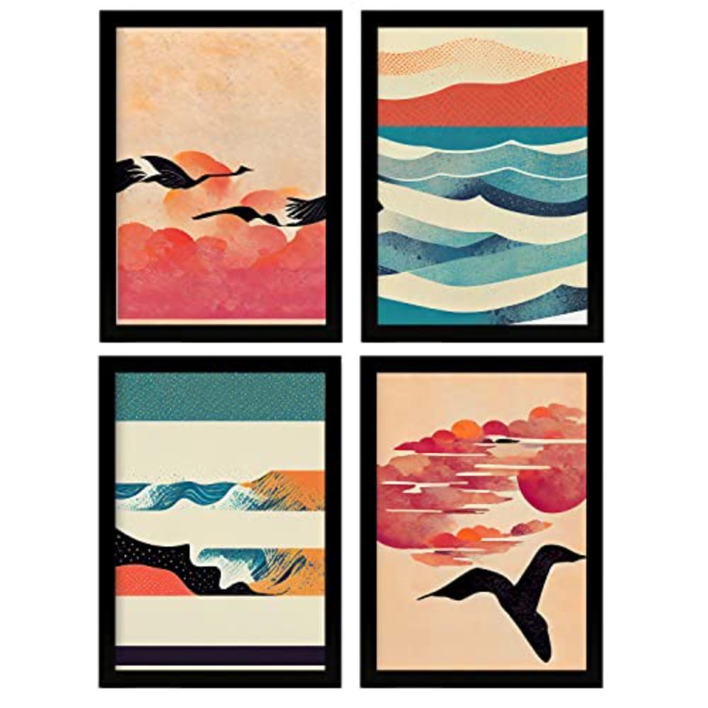 POSTER Set mit 4 Vogel im Abstrakt Moderne Galaxien A3 Rahmenlos - Klar, Papier (29.7/3cm) - Nacnic