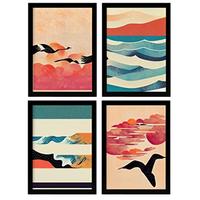 POSTER Set mit 4 Vogel im Abstrakt Moderne Galaxien A3 Rahmenlos - Klar, Papier (29.7/3cm) - Nacnic