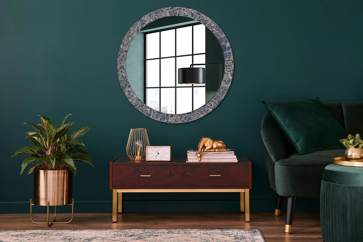 SPIEGEL Rund Ø 90 cm mit Aufdruck - Dunkelblau, Glas (90/90/0.4cm) - Wallfluent