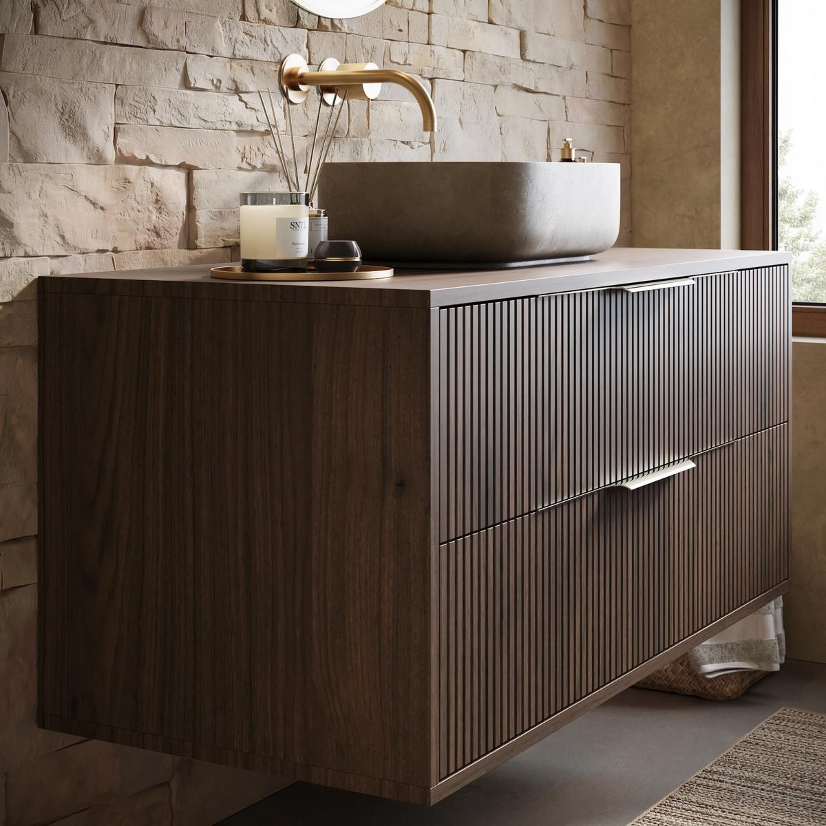 WASCHBECKENUNTERSCHRANK Rimini 2 Schubladen Walnuss Braun - 100 x 46 x 46 cm - Eichefarben/Weiß, Holz (100/46/46cm) - Badplaats