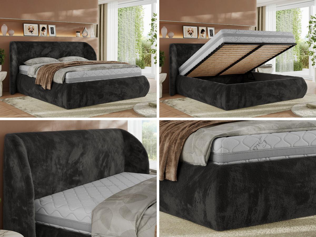 POLSTERBETT CAELA CLASSIC 200/200 - Dunkelgrau Plüsch - Multipocket-Matratze - Dunkelgrau, Textil (200/200cm) - MKS