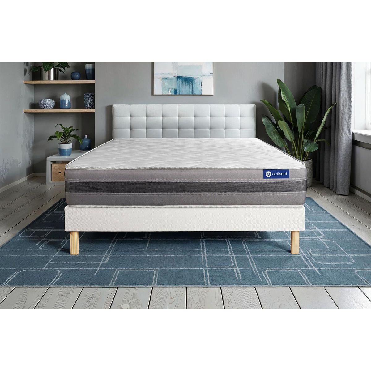 BETT Actiflex relax Taschenfederkern und Memory-Schaum 150 x 200 cm h1 - Kit Bettgestell Weiß - Beige/Weiß, Karton/Holz (150/200cm) - ACTISOM