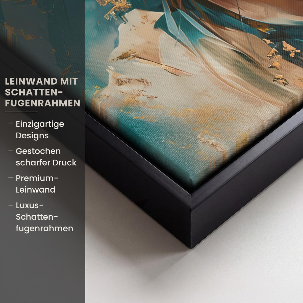 LEINWAND Bilder mit Rahmen - Frau - Porträt - Gold - Luxus - Blau - 30x20 - Türkis, Textil (30/20cm) - MuchoWow